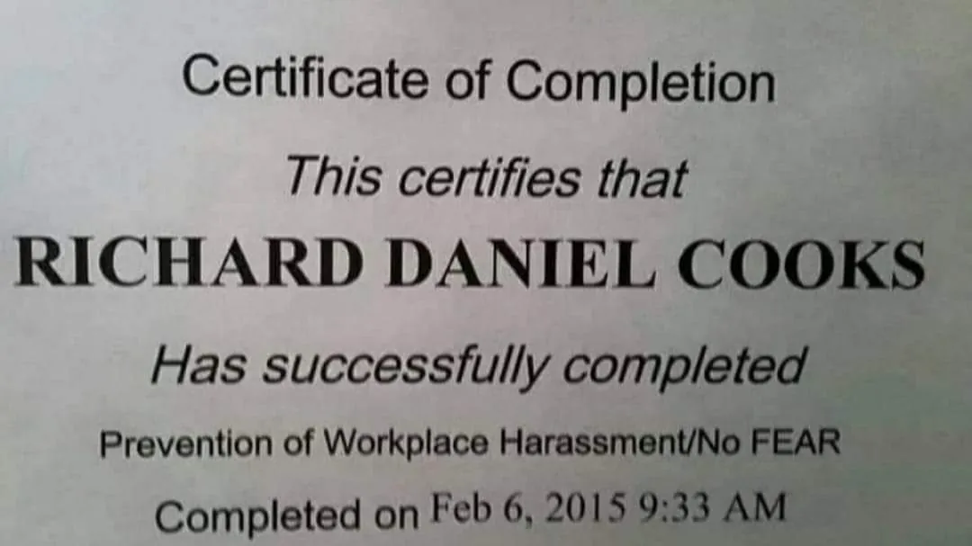 Richard Cooks recognition and service document